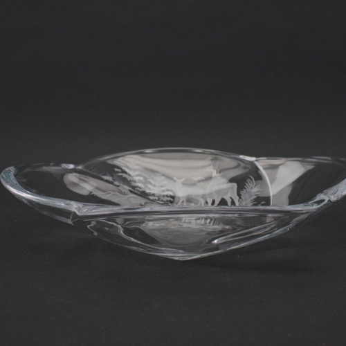 BOHEMIA GLOBUS Misa kryształowa z grawerem myśliwskim 33 cm
