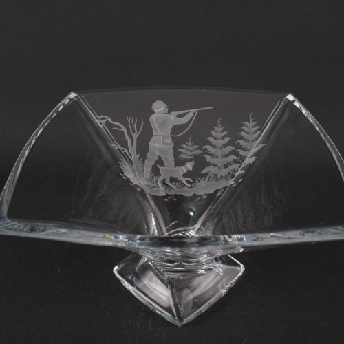 Owocarka kryształowa z grawerem myśliwskim 32,5 cm