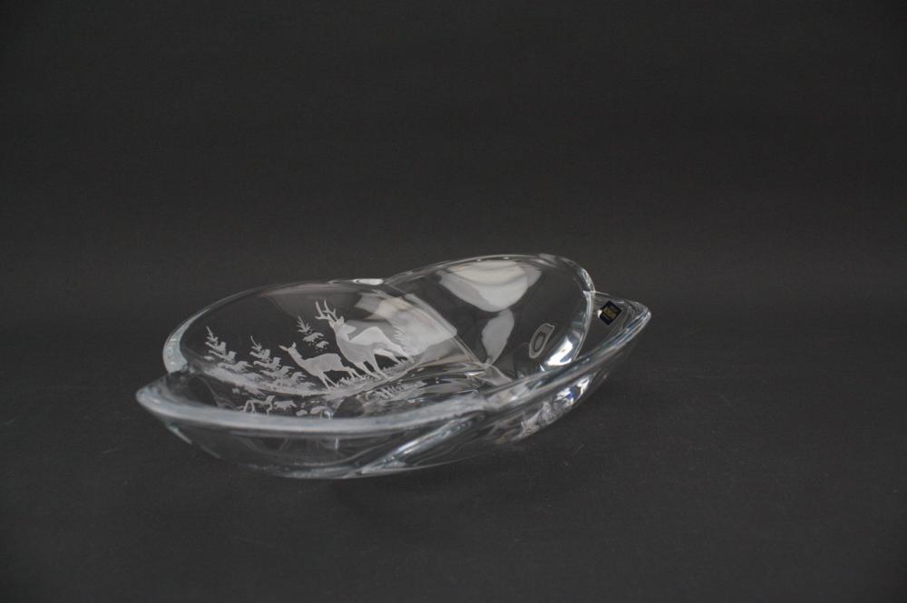 BOHEMIA GLOBUS Misa kryształowa z grawerem myśliwskim 33 cm